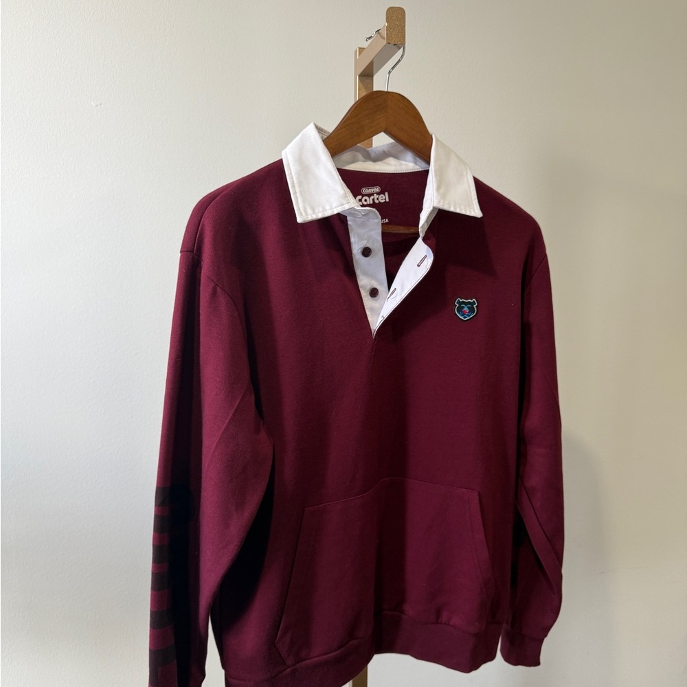 Burgundy Rugby Shirt with White Collar